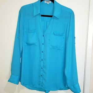 Express Portofino Button up Top Teal Blue